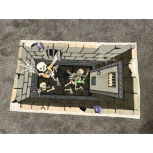 Halloween Skeleton Dungeon Rug Woven 58" x 35" Vintage 3D Effect Rectangle